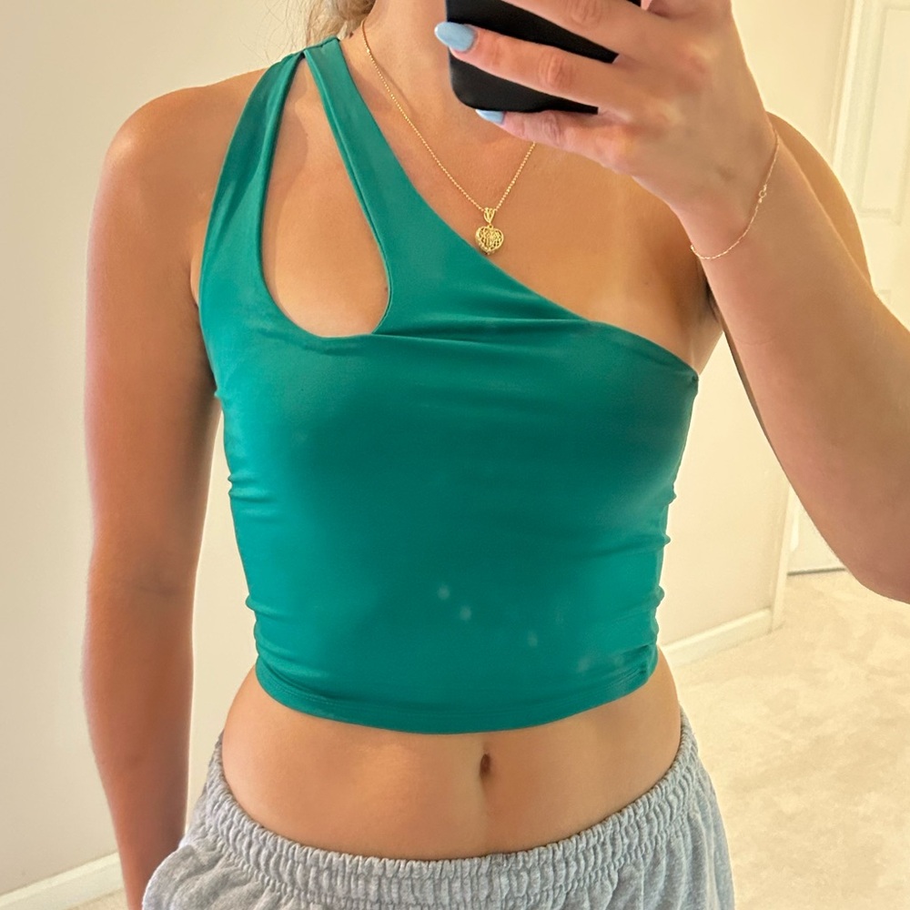 Emerald Green Asymmetrical Crop Tank Top